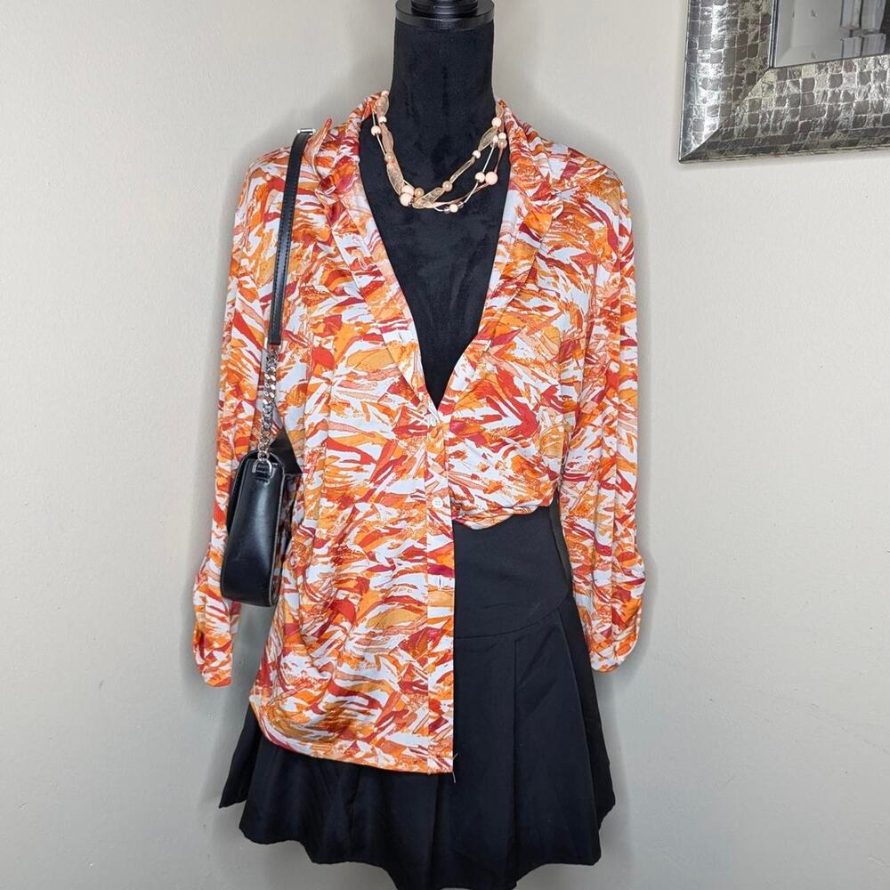 Orange and white abstract top XL